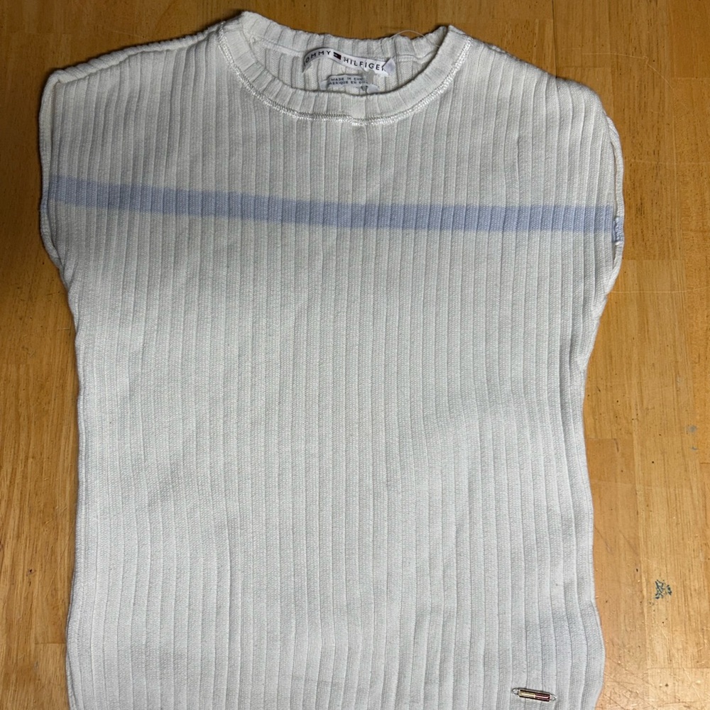 Tommy Hilfinger White Ribbed Sleeveless Top size sm